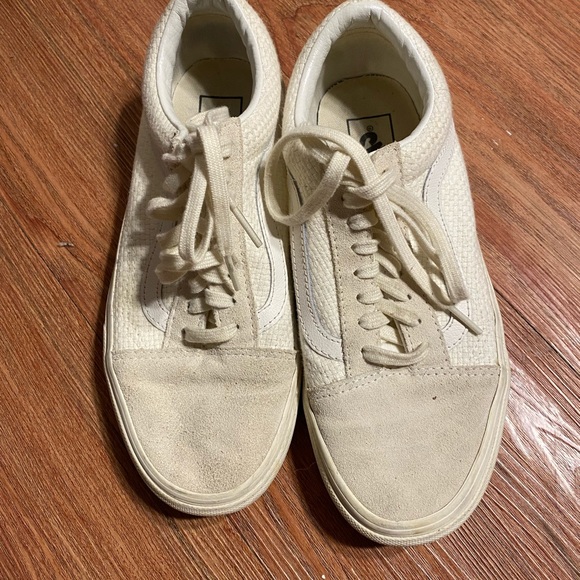 Vans® Unisex Old Skool Lace-Up Sneakers in White Suede and Canvas - Picture 2 of 4